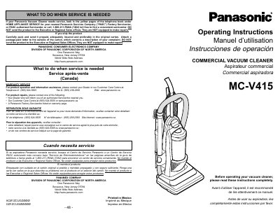 Panasonic MC-V415 Commercial Vacuum Cleaner Operating Instructions - cover page