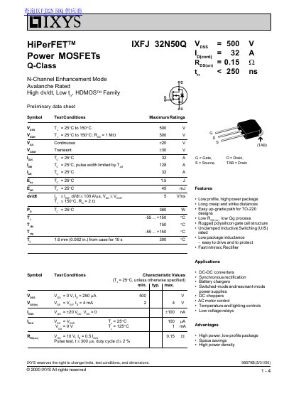 IXYS IXFJ32N50Q Power MOSFET Preliminary Data Sheet - cover page