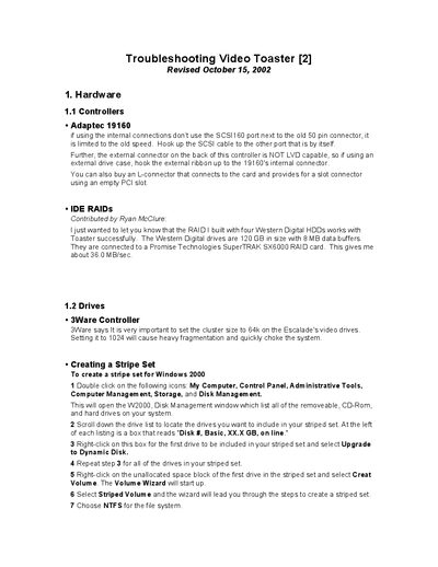 NewTek Video Toaster Troubleshooting Guide - cover page