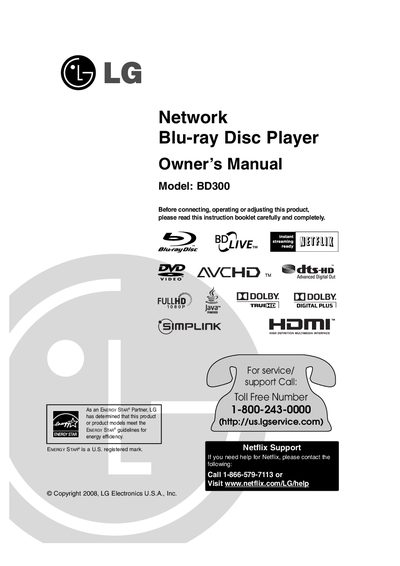 LG BD300 Blu-ray Disc Player Owner's Manual - cover page