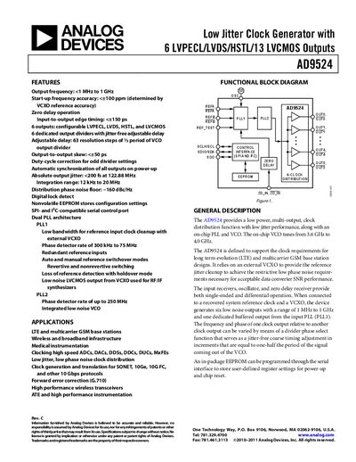 Analog Devices AD9524 Datasheet - cover page