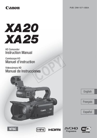 Canon XA25/XA20 HD Camcorder Instruction Manual