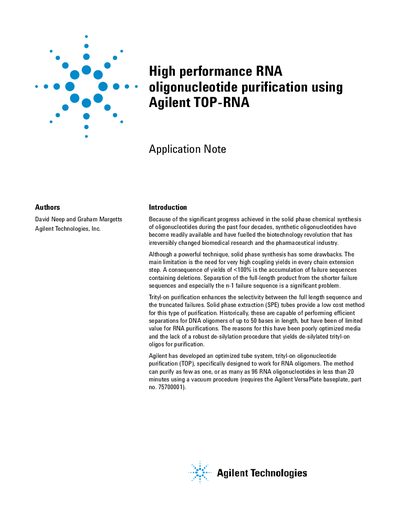 Agilent TOP-RNA High Performance RNA Oligonucleotide Purification Application Note - cover page