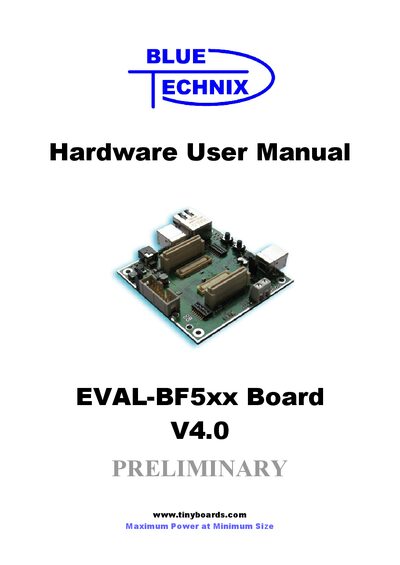 Bluetechnix Blackfin EVAL-BF5xx Hardware User Manual - cover page