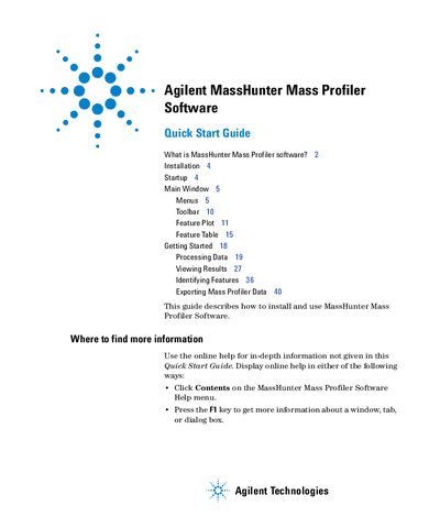 Agilent Mass Profiler Software B.03.00 SP1 Quick Start Guide - cover page