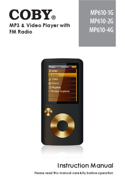 COBY MP610-1G MP610-2G MP610-4G MP3 Video Player with FM Radiouser manual - cover page