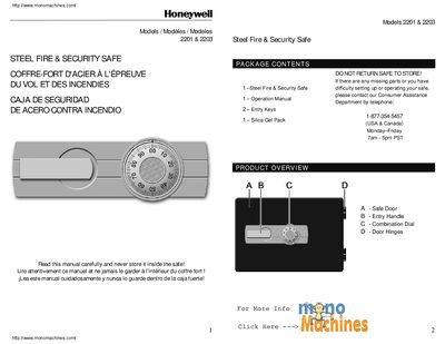 Honeywell 2201/2203 Safe User Manual - cover page