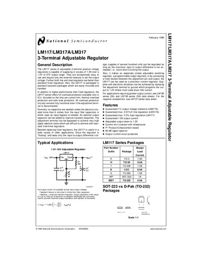National Semiconductor LM117/LM317A/LM317 3-Terminal Adjustable Regulator Data Sheet - cover page