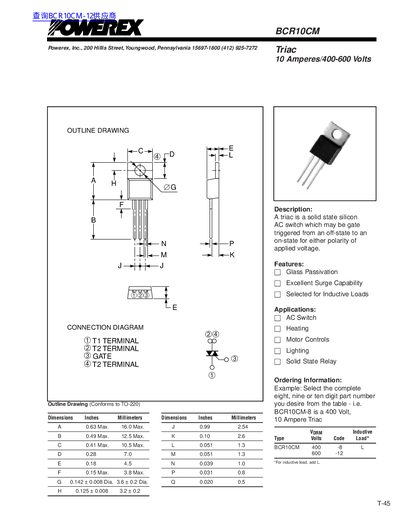 Powerex BCR10CM Triac Datasheet - cover page