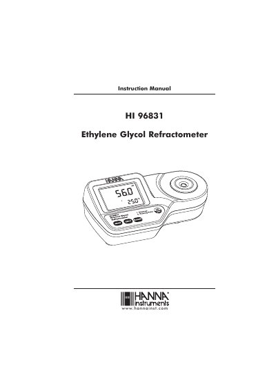 Hanna Instruments HI 96831 Ethylene Glycol Refractometer Instruction Manual - cover page