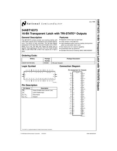 National Semiconductor 54ABT16373 Datasheet - cover page