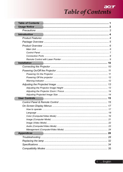 Acer SVGA DLP Projector User Manual - cover page
