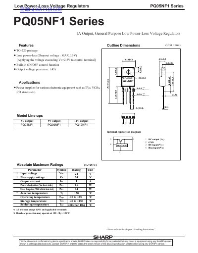 Sharp PQ05NF1 Series Low Power-Loss Voltage Regulators Datasheet - cover page