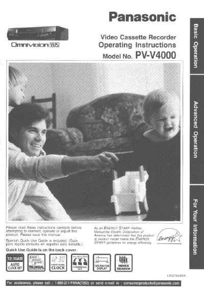 Panasonic PV-V4000 Video Cassette Recorder Operating Instructions - cover page