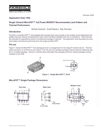 Fairchild MicroFET 3x2 Power MOSFET Recommended Land Pattern and Thermal Performance - cover page