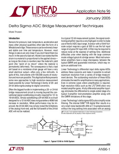 Linear Technology AN96-1 Delta Sigma ADC Bridge Measurement Techniques Application Note - cover page