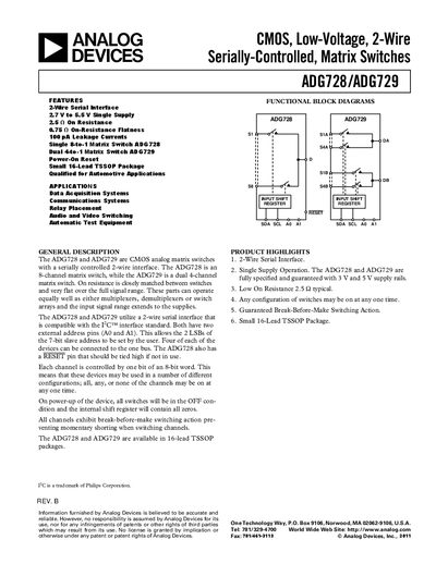 Analog Devices ADG728/ADG729 Datasheet