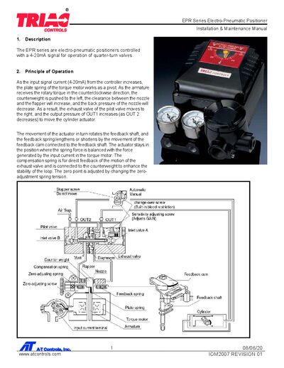 A‑T Controls EPR Series Electro‑Pneumatic Positioner Installation & Maintenance Manual - cover page