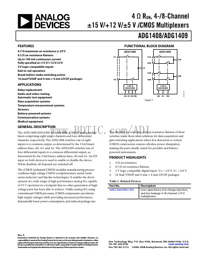 Analog Devices ADG1408/ADG1409 Datasheet - cover page