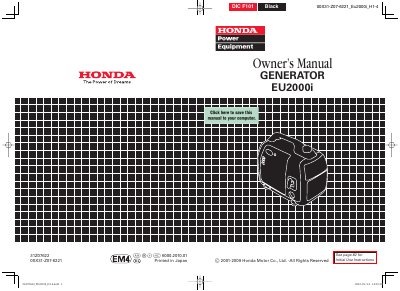 Honda EU2000i Generator Owner's Manual - cover page