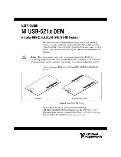 National Instruments USB-621x OEM User Guide - cover page