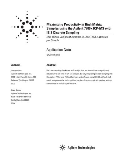 Agilent 7700x ICP-MS ISIS Discrete Sampling Application Note - cover page