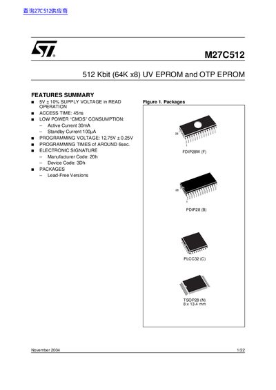 STMicroelectronics M27C512 EPROM Datasheet - cover page