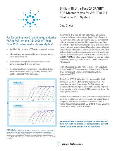 Agilent Brilliant III Ultra-Fast QPCR/QRT-PCR Master Mixes for ABI 7900 HT Data Sheet - cover page