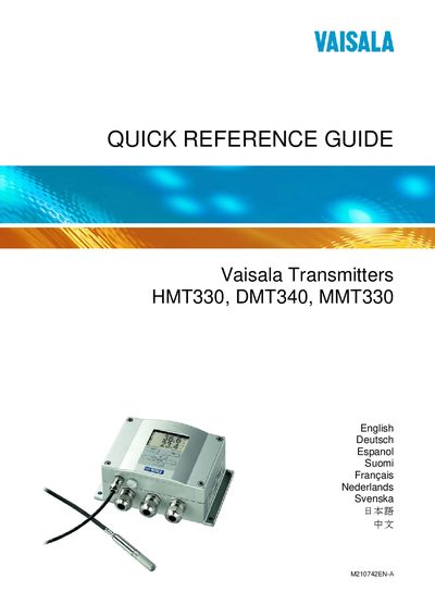 Vaisala HMT330 DMT340 MMT330 Quick Reference Guide - cover page