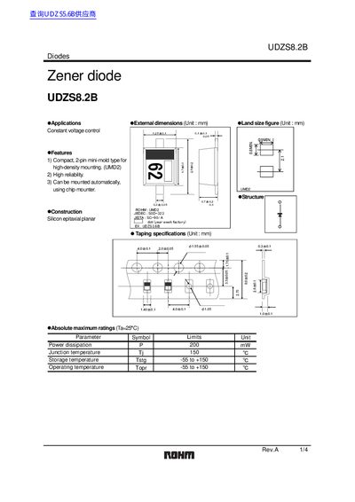 ROHM UDZS8.2B Zener Diode Datasheet - cover page