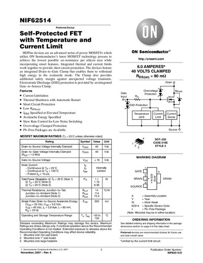 ON Semiconductor NIF62514 MOSFET Datasheet - cover page