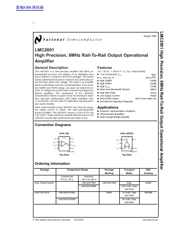 National Semiconductor LMC2001 Operational Amplifier Datasheet - cover page