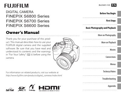 Fujifilm FinePix S6800/S6700/S6600 Series Owner's Manual - cover page