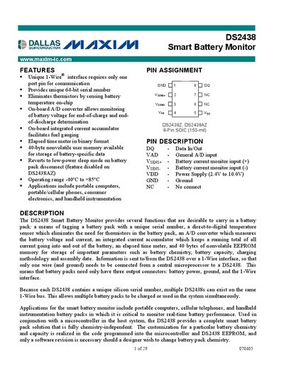 Maxim DS2438 Smart Battery Monitor Datasheet - cover page