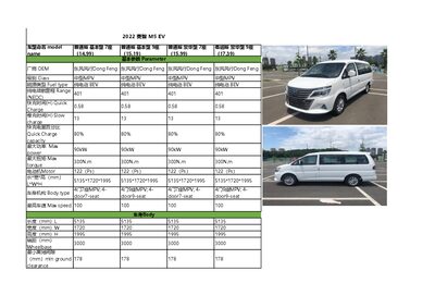 Dongfeng Fengxing M5 EV Product Specification - cover page