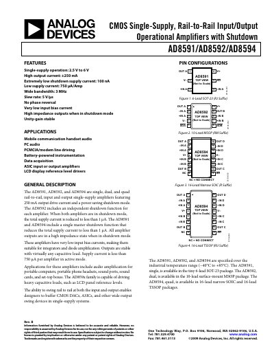 Analog Devices AD8591/AD8592/AD8594 Operational Amplifier Handbook - cover page