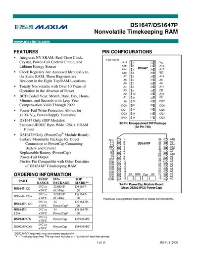 Maxim Integrated DS1647/DS1647P Datasheet - cover page