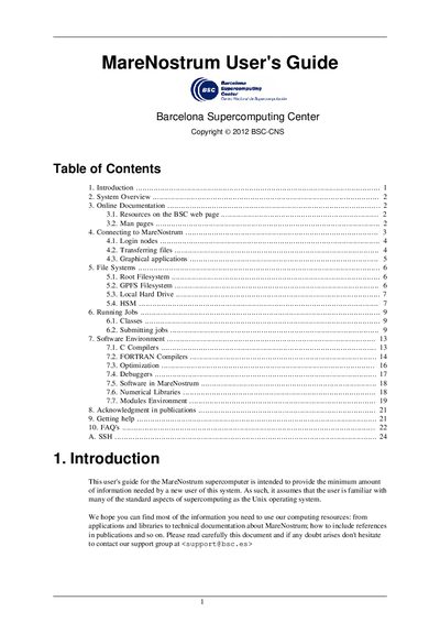 Barcelona Supercomputing Center MareNostrum User Guide - cover page