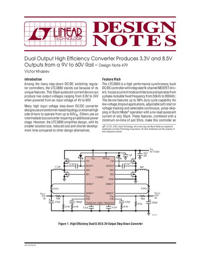 Linear Technology LTC3890 Dual Output High Efficiency Converter Design Note 479 - cover page