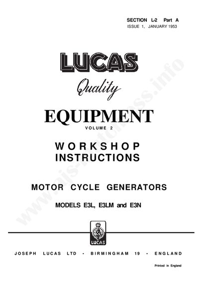 Lucas E3L/E3LM/E3N Motorcycle Generators Service Manual - cover page