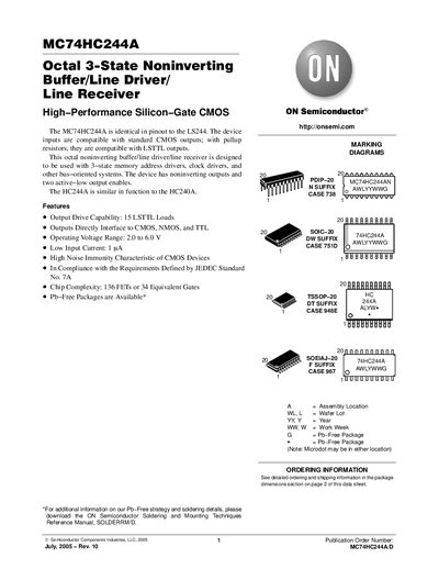 ON Semiconductor MC74HC244A Datasheet - cover page