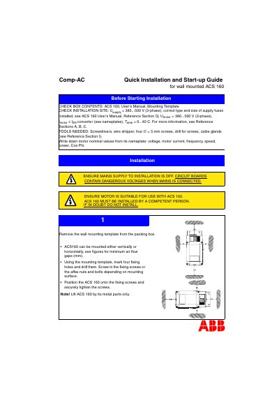 ABB ACS 160 Wall-Mounted Inverter Quick Installation Guide