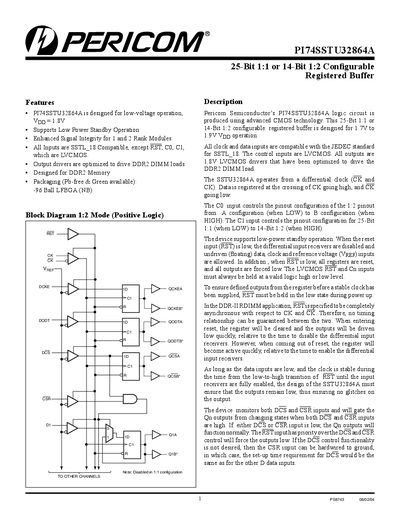 Pericom PI74SSTU32864A Datasheet - cover page