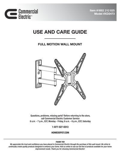 Commercial Electric TV Wall Mount User Manual - cover page