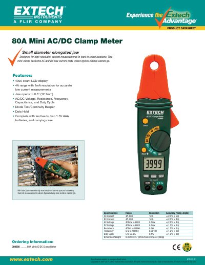 EXTECH 380950 80A Mini AC/DC Clamp Meter user manual - cover page