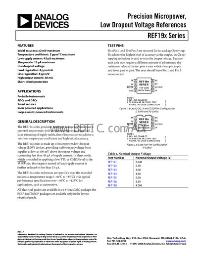 Analog Devices REF195 Voltage Reference Datasheet - cover page
