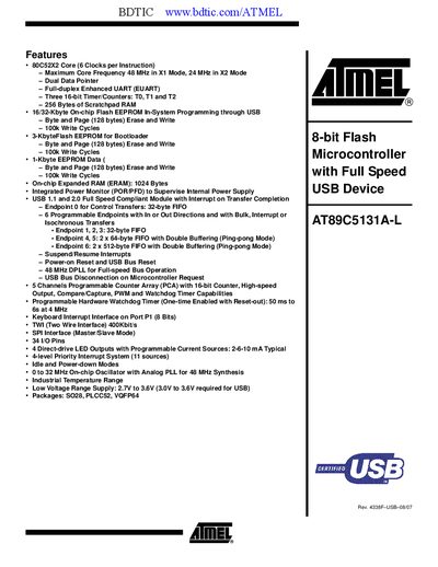 Atmel AT89C5131A-L Datasheet - cover page