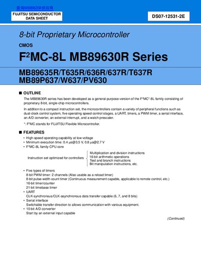 Fujitsu Semiconductor MB89630R Series Microcontroller Datasheet - cover page