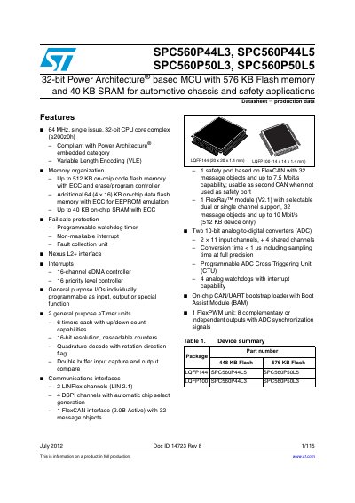 ST SPC560P44L3 SPC560P44L5 SPC560P50L3 SPC560P50L5 handbook