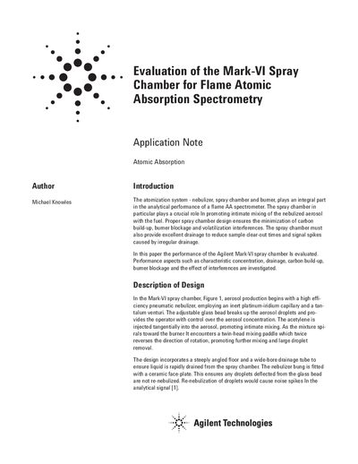 Agilent Mark-VI Spray Chamber Application Note for Flame Atomic Absorption Spectrometry - cover page
